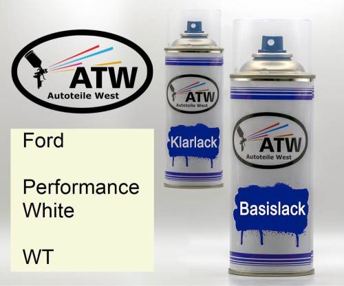 Ford, Performance White, WT: 400ml Sprühdose + 400ml Klarlack - Set, von ATW Autoteile West.